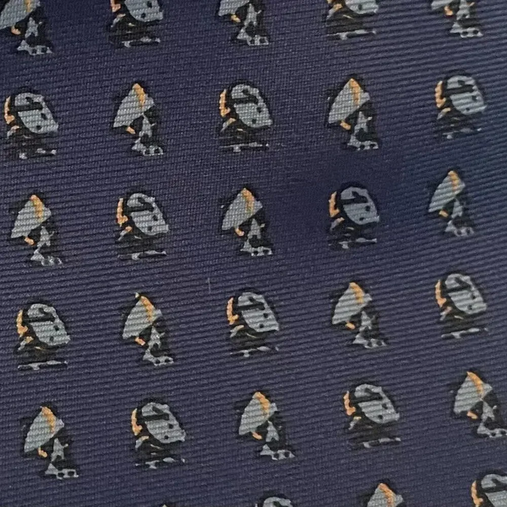 Cavendish Silks Classic Geometric Print Tie, Navy, Gray, Gold, 54 1/2